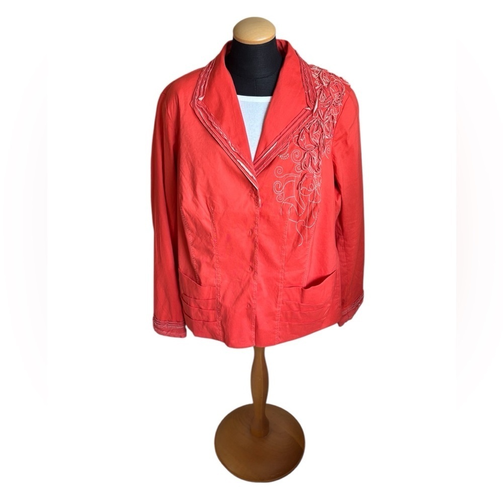 Coldwater Creek Boho Jacket Women’s size 18 Linen Blazer Embroidered Pockets